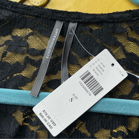 Anthropologie Puff-Sleeve Sheer Lace Top Blouse in Black Onyx Size S NWT - Picture 5 of 13